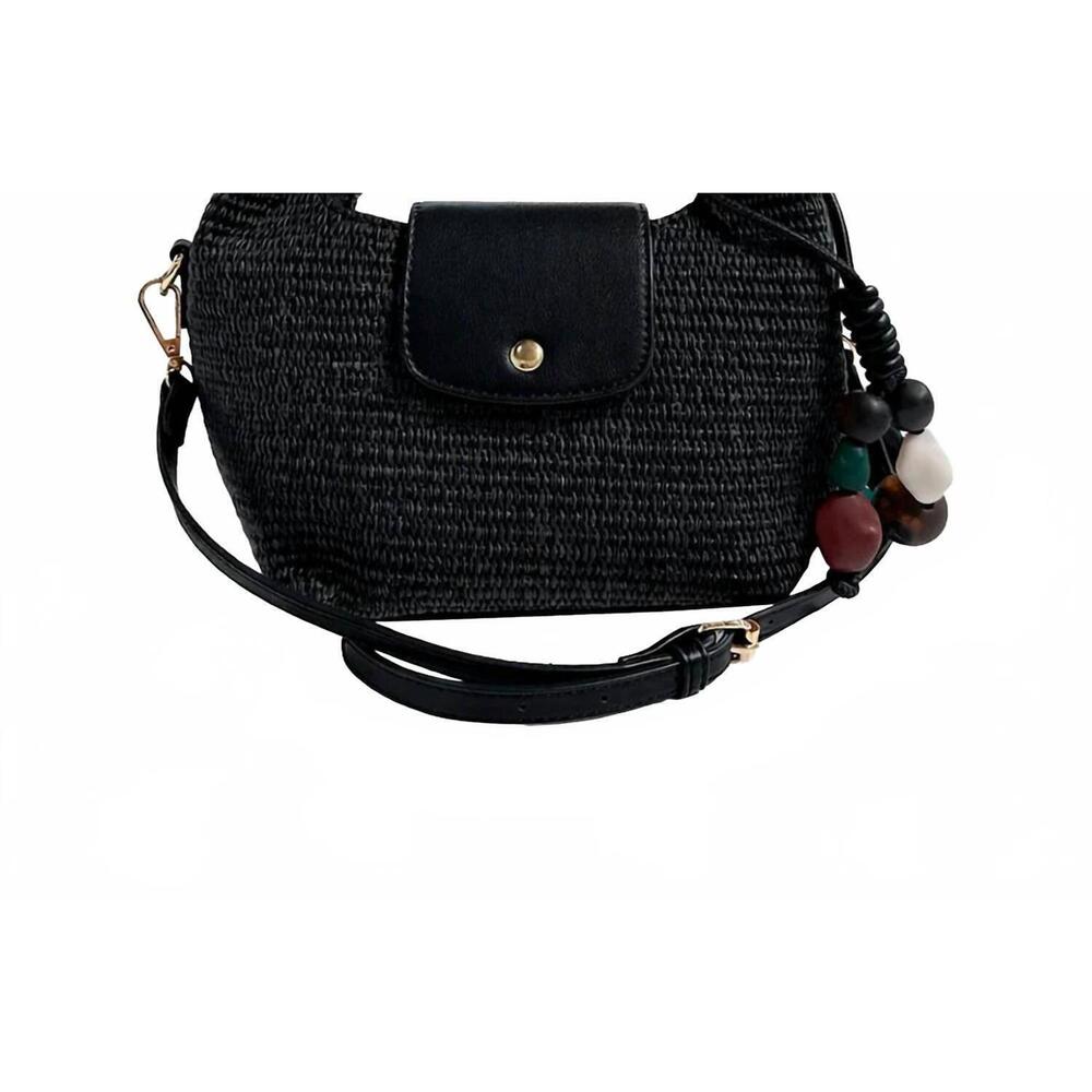 NEW AHDORNED courtney raffia bag in black